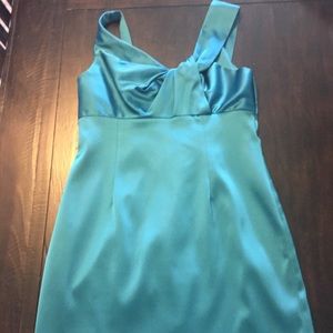 David Meister Teal Asymmetrical Satin Cocktail Dress